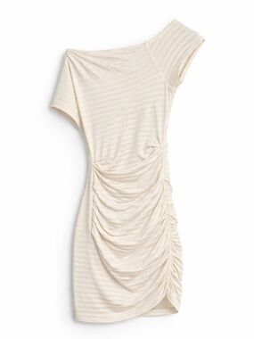 Bebe Ivory Ruched Bodycon Mini Dress Asymmetrical One Shoulder XS